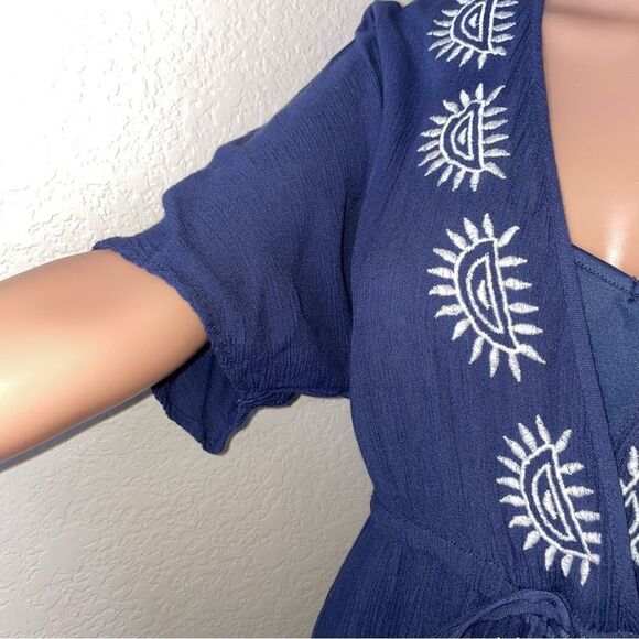 Wendy Bellissimo dress Navy Embroidered Raglan sleeve style elastic waist SZ S - Picture 7 of 8